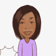 a cartoon drawing of a woman in a purple sweater