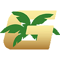 the letter g with a palm tree on it