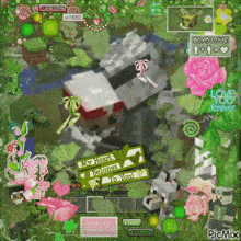a picture of a minecraft scene with flowers and a sign that says my heart belongs to you
