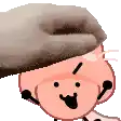 a cartoon character with a hat on his head and a hand on his head .