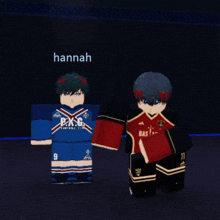 hannah is standing next to a boy in a soccer uniform