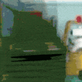 a painting with a green background and a few white dots