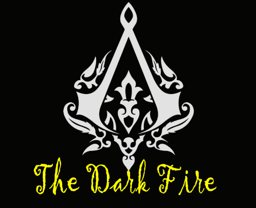 a black background with a white symbol and the words " the dark fire "