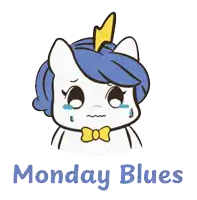 a cartoon of a unicorn with the words monday blues written below it