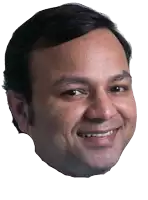 a close up of a man 's face with a smile on it