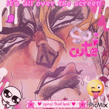 a drawing of a face with the words it 's all over the screen