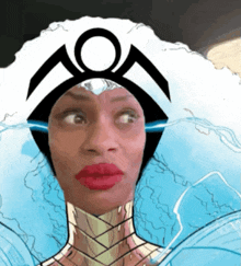 a drawing of a woman 's face with a circle on her head