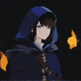 a girl with blue eyes and a blue cape