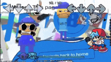 a cartoon character with a hat and sunglasses is playing a video game called fnf