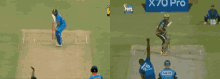 a cricket game is being played on a sunny day