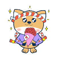 a cartoon cat is holding a bouquet of red flowers