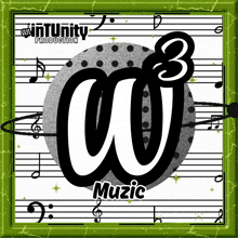 a poster for w3 music production with a green frame
