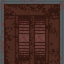 a pixel art drawing of a door with shutters on it