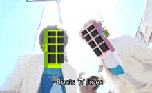 a cartoon of a man and a woman with the words boats n ' hoes