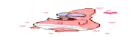a pixel art of patrick star from spongebob squarepants with hearts around him