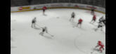 a hockey game is being played on a ice rink with a reebok ad on the wall