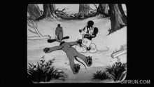 a black and white cartoon of mickey mouse and pluto with the website gifrun.com at the bottom