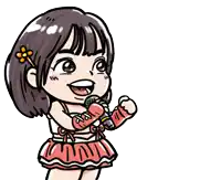 a cartoon of a girl holding a microphone with the letter a above her