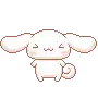 cinnamoroll is a pixel art bunny with big ears and a smiley face .