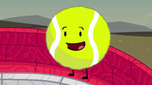 a cartoon of a tennis ball with a face and legs