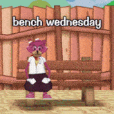 a cartoon of a cat sitting on a bench with the words bench wednesday written above it