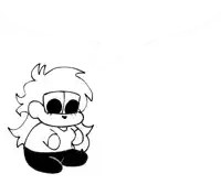 a black and white drawing of a cartoon character sitting down with a speech bubble .