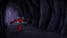 a red cartoon character is surrounded by blue waves