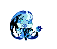 a cartoon character with blue hair and a fish tail is sitting down on a white background .