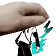a hand is holding a person 's head over a lightning bolt .