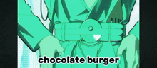 a cartoon of a person holding a chocolate burger on their waist