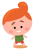a cartoon girl with red hair and a green shirt is walking