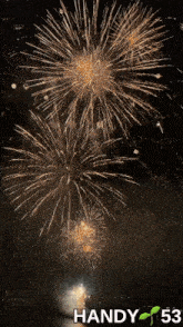 a picture of fireworks with the words handy 53 below it