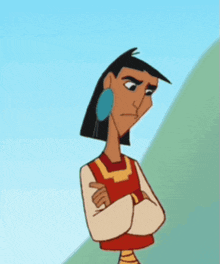 a cartoon character giving the middle finger with a blue sky in the background