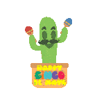 a cactus with a mustache is holding maracas in a box that says happy cinco de mayo