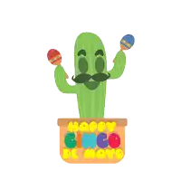 a cactus with a mustache is holding maracas in a box that says happy cinco de mayo