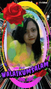 a picture of a woman with a red rose and the words " selamat "