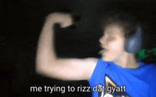 a blurry picture of a person with the words " me trying to rizz dat gyatt "