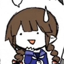 a cartoon of a girl with braids and a speech bubble .