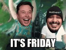 elon musk and a man with a beanie that says multivers x