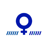 a blue female symbol with a white circle in the middle