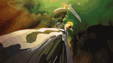 a cartoon character is holding a sword in his hand