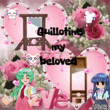 a picture of a girl and a guillotine that says " guillotine my beloved "