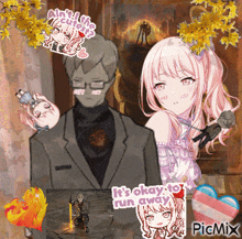 a picture of a man and a girl with the words " it 's okay to run away "