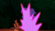 a cartoon character with a purple smoke coming out of a lamp