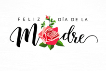 a feliz dia de la madre logo with a rose