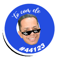 a blue circle with a man wearing sunglasses and the number 44123 on it