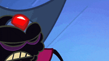 a black cartoon character with a red jewel on his head