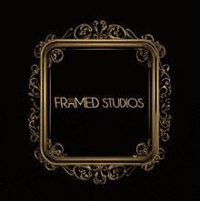 a gold frame with the words framed studios written on it