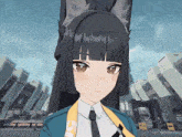 a girl with long black hair and a cat ear headband