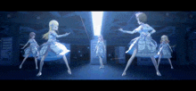 a group of anime girls are dancing in a room